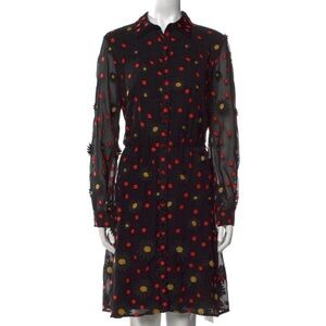 Alice + Olivia Black Floral Embroidered Long-Sleeve Shirt Dress